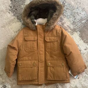Carter's Tan Puffer Jacket with Faux Fur Hood